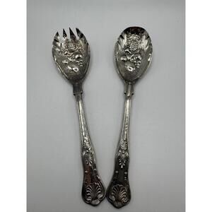 Vintage Italian Silverplate Salad Fork Spoon King Sheratonn Italy Fruit Motif